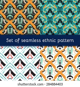 Set Hand drawn painted seamless pattern. Vector illustration for tribal design. Ethnic motif. Stripe line. For invitation, web, textile, wallpaper, wrapping paper.