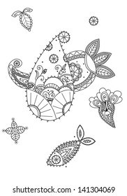 set of hand drawn paisley and flowers vector