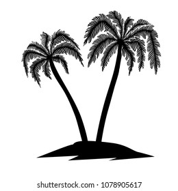 Set of hand drawn palm tree illustrations. Design element for poster, card, banner, t shirt. Vector  image
