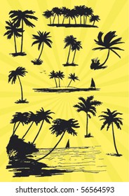 Set of Hand Drawn Palm Trees