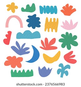 Conjunto de papel dibujado a mano naturaleza abstracta formas orgánicas y objetos de doodle
