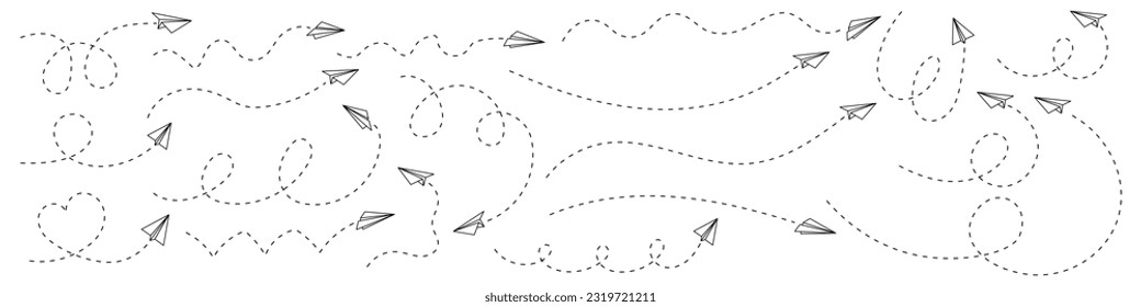 Set of hand drawn paper airplanes. Doodle paper plane icons on isolated background. Vector illustration EPS 10