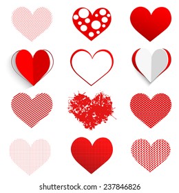 Set of hand drawn and paper hearts 