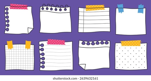 Set of hand drawn paper notes doodle illustration