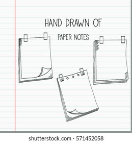 Set of hand drawn paper notes in vector. vector illustration