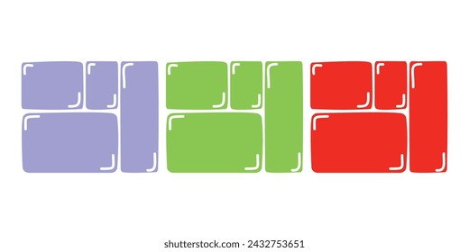 set hand drawn paper quote minimalist square colorful geometric shapes empty frame blank text box. vector cute box sticker chat doodle style collection illustration isolated on white background.