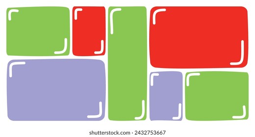 set dibujado a mano cita de papel minimalista banner colorido formas geométricas marco vacío cuadro de texto en blanco. vector lindo cuadro etiqueta engomada chat doodle estilo ilustración de la colección aislado sobre fondo blanco.