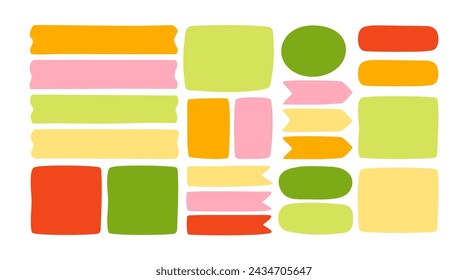 Set of hand drawn paper quote frames for text title. simple empty speech bubbles set. Colored shaped text box. Hand drawn doodle sketch style. Flat vector isolated illustration.