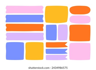 Set of hand drawn paper quote frames for text title. simple empty speech bubbles set. Colored shaped text box. Hand drawn doodle sketch style. Flat vector isolated illustration.