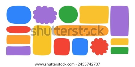 Set of hand drawn paper quote frames for text title. simple empty speech bubbles set. Colored shaped text box. Hand drawn doodle sketch style. Flat vector isolated illustration.