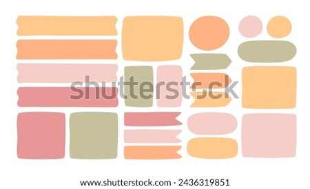 Set of hand drawn paper quote frames for text title. simple empty speech bubbles set. Colored shaped text box. Hand drawn doodle sketch style. Flat vector isolated illustration.