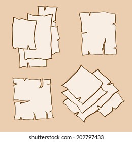Set of hand drawn paper sheets and stacks of paper
