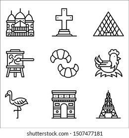 Set of hand drawn Paris icons.