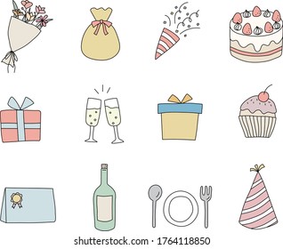 Set of hand drawn party illustrations