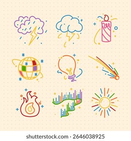 a set of hand drawn pastel light icon tattoo design
