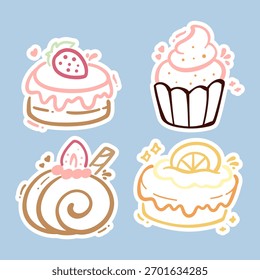 Set of Hand Drawn Pastry Illustrations Sticker