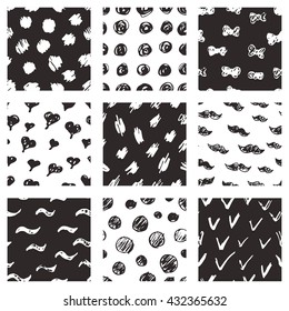 Set of hand drawn pattern with arrow, stripe, line, circle. Seamless pattern. Pencil sketch. Vector abstract texture and background.