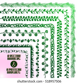 A set of hand drawn pattern brush. Vector borders. Vector illustration.