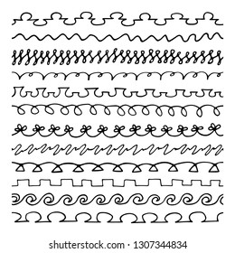 Set of hand drawn pattern brushes Hand lines real markers Different lines - wavy, thick, thin, curly Hand drawing line paintbrush wave Pen, doodle, seamless, grunge, scrapbook, diary, journal,bullet