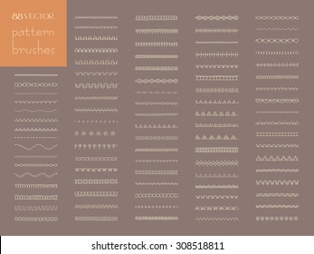 Set of hand drawn pattern brushes. A variety of geometric patterns, universal vector design elements.