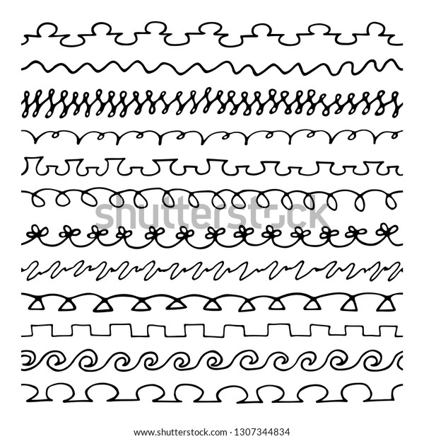 Set of hand drawn pattern brushes Hand\
lines real markers Different lines - wavy, thick, thin, curly Hand\
drawing line paintbrush wave Pen, doodle, seamless, grunge,\
scrapbook, diary,\
journal,bullet
