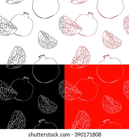 Set of hand drawn pattern of pomegranate.