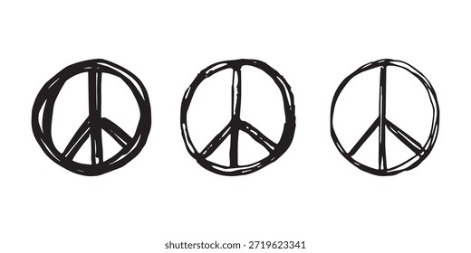 Conjunto de signo de paz dibujado a mano No hay símbolo de guerra Hippie Clipart en estilo doodle Un solo elemento para impresión, Web, diseño, decoración