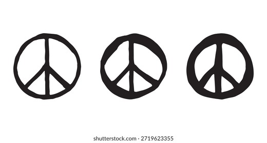 Set of hand drawn peace sign No war symbol Hippie clipart in doodle style Single element for print, web, design, decor