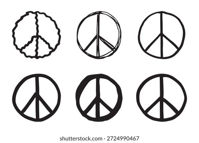 Conjunto de signo de paz dibujado a mano No hay símbolo de guerra Hippie Clipart en estilo doodle Un solo elemento para impresión, Web, diseño, decoración