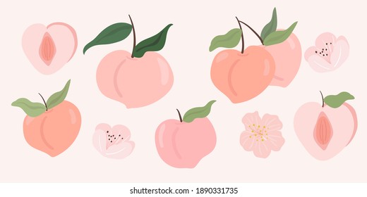 set of hand drawn peach for  valentine, wall decor, poster, wrapping paper.