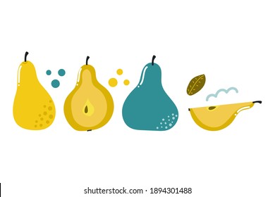 Set of hand drawn pear, modern flat illustration isolated on white background.