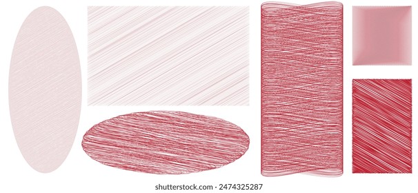 Set von handgezeichneten Bleistift-Kreuz-Formen. Crosshatch Freehand Doodle Formen Kollektion. Doodle und Skizzenstil. rote Schnörkel Grunge Textur. Vektorillustration isoliert auf weißem Hintergrund.