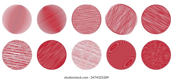 Conjunto de Formas de rayado dibujadas a mano. Colección de Formas de garabato a mano alzada. Estilo garabato y boceto. textura grunge de garabato rojo. Ilustración vectorial aislada sobre fondo blanco.