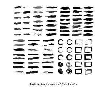 Ensemble de lignes et de traits de crayon dessinés à la main. Jeu de traits de stylo pour la tache de brosse. Un ensemble de coups de brosse est isolé sur fond blanc. 