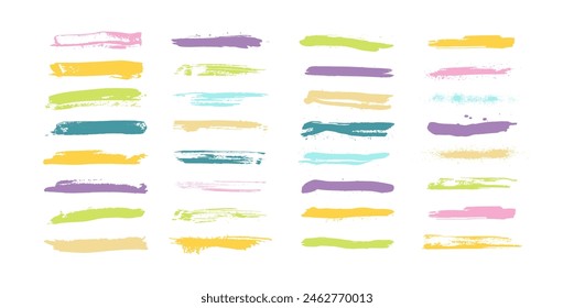 Set of hand drawn pencil lines and strokes. Brush stain pen stroke set. A set of colors brush strokes is isolated on a white background. 