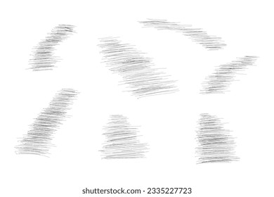 
set of hand drawn pencil sketch objects shading vector, scratches Graphite Drawing strokes, curly lines Hatched square shapes, thin line ink linear drawing blank paper surface stock illustration
