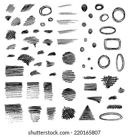 Set hand drawn pencil strokes  Set various shapes isolated white background  Vector illustration 