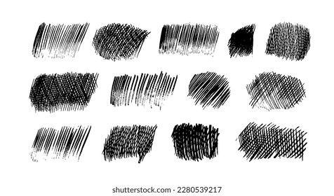 Set hand drawn pencil strokes  Doodle   sketch style  Collection pencil cross hatch shapes  Black texture and thin lines  Rectangular shapes and freehand lines  Cross parallel hatch 