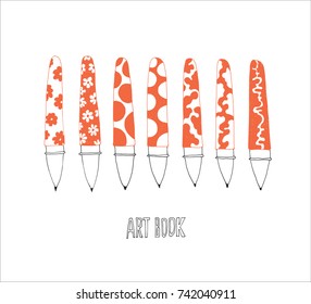 Set of hand drawn pens isolated on white background. Vector doodle illustration. Collection of school and office accessories and tools. Pens.
