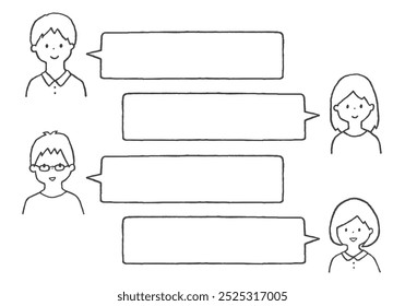 Set of hand drawn people and speech bubbles