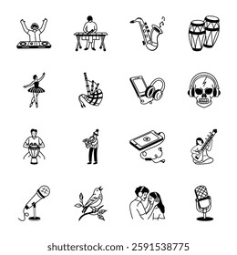 Set of Hand Drawn Percussion Icons 