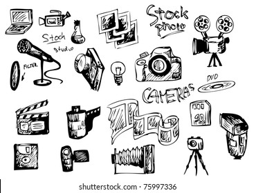 set of hand drawn photographer object