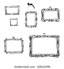 Set of hand drawn picture frames. Vector illustration.