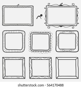 Set of hand drawn picture frames. Vector illustration.