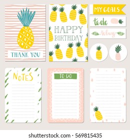 Set of hand drawn pineapple cards and planners