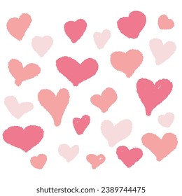 Set of Hand drawn Pink hearts. Design elements for Valentine day. Flat Vector Collection, Love symbol, Romantic sign. Illustration isolated on white for Decoration, Card Design, Postcard, Sticker