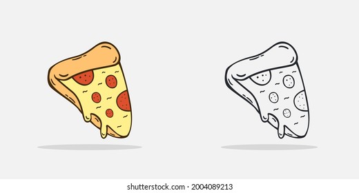 Legen Sie ein handgezeichnetes Pizzasymbol Design Template. Vektorgrafik von Illustrationen. cartoon.Flat design.Outline-Stil einzeln auf weißem Hintergrund. Ideal für Lebensmittelkonzepte, Diätinformationen.