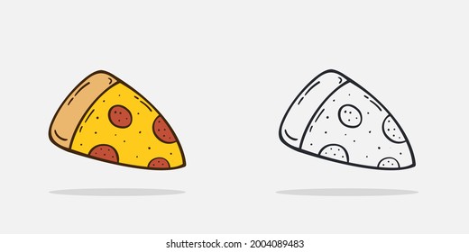 Set Hand drawn pizza icon Design Template. Illustration vector graphic. cartoon.Flat design.Outline style isolated on white background. Perfect for food concepts, diet infographics.