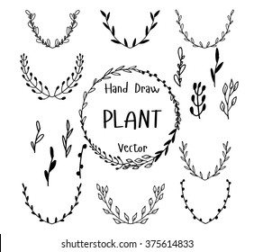 Set of hand drawn plant. Ink illustration. Vector.  svg