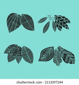 Set of hand drawn plant leaves. Vector doodle style.